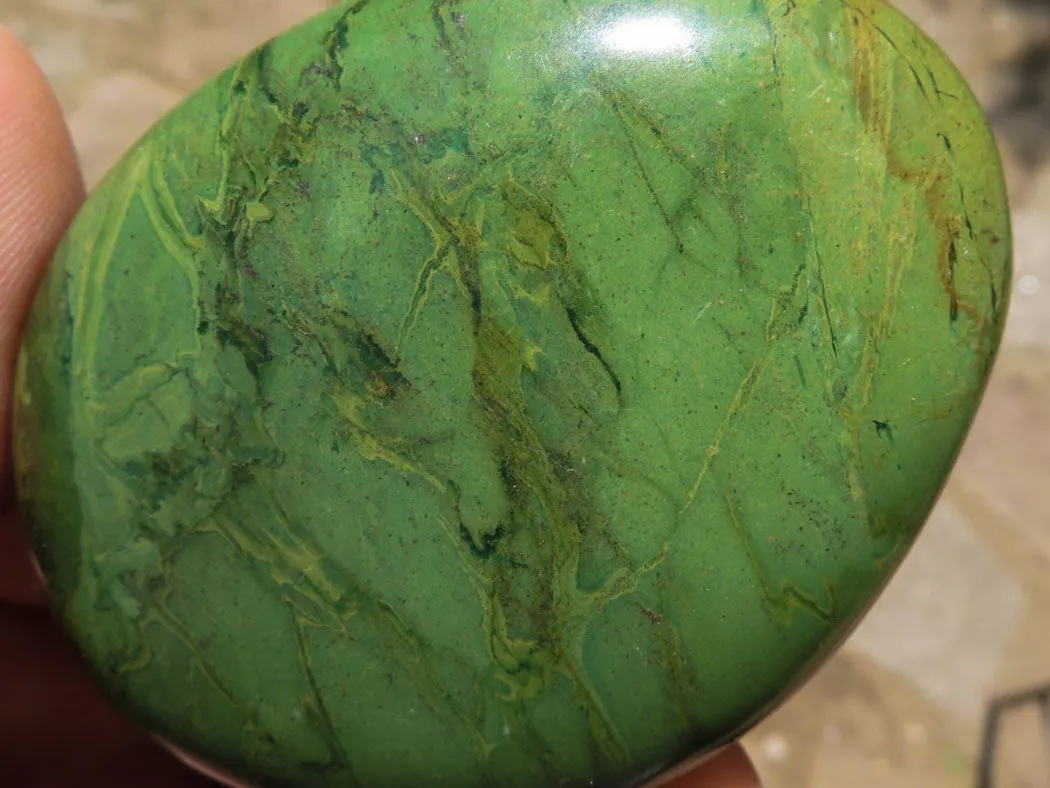 Polished Large Green Verdite Galet / Palm Stones x 6 From Zimbabwe