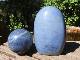 Polished Lazulite Standing Free Form & Sphere  x 2 From Madagascar