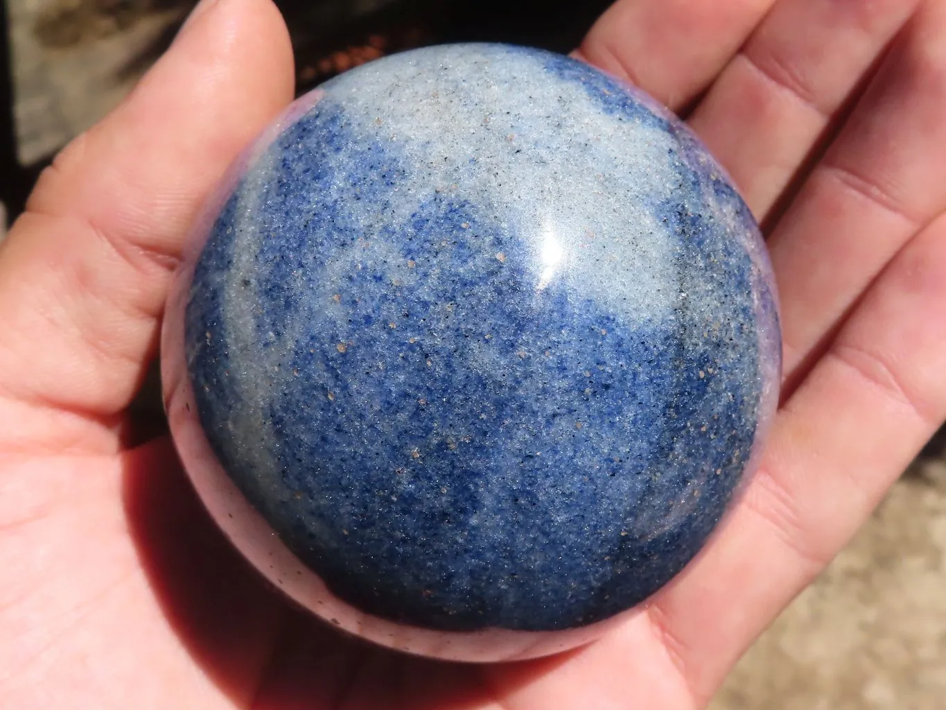 Polished Lazulite Standing Free Form & Sphere  x 2 From Madagascar