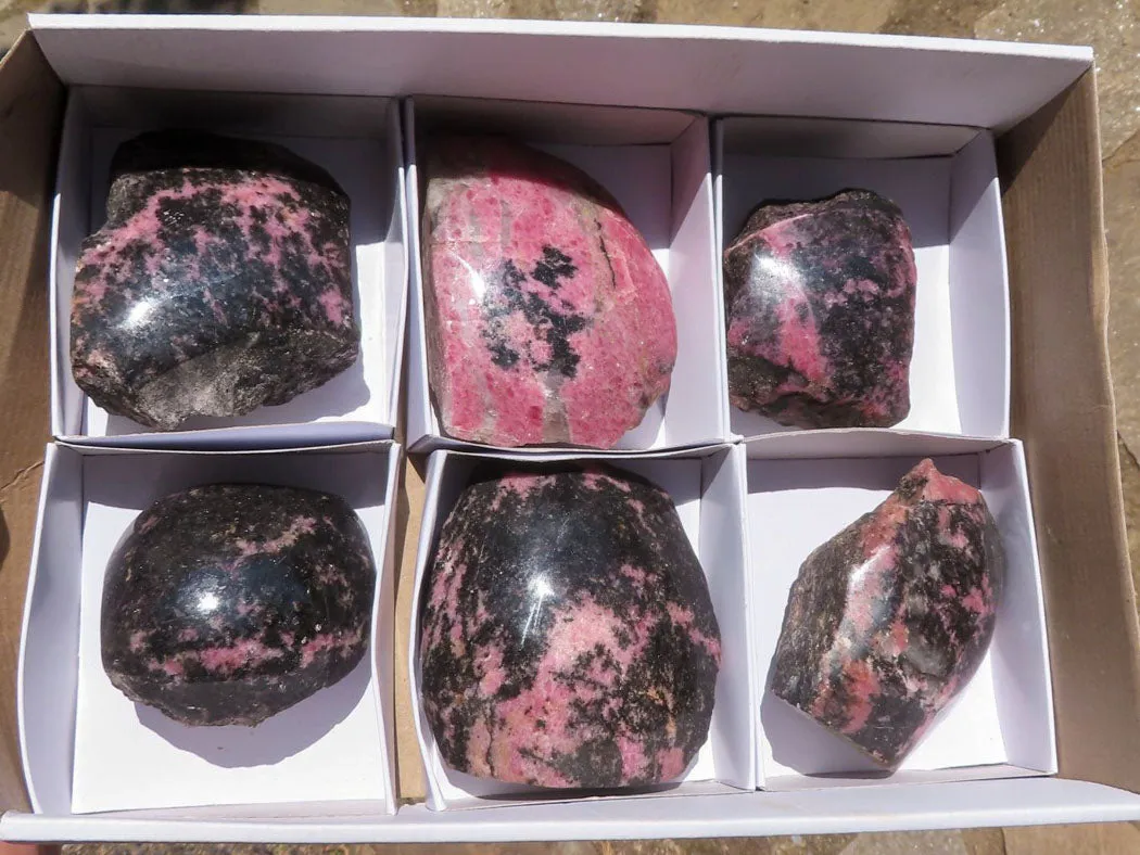 Polished One Natural Pink & Black Rhodonite Free Forms  x 6 From Madagascar