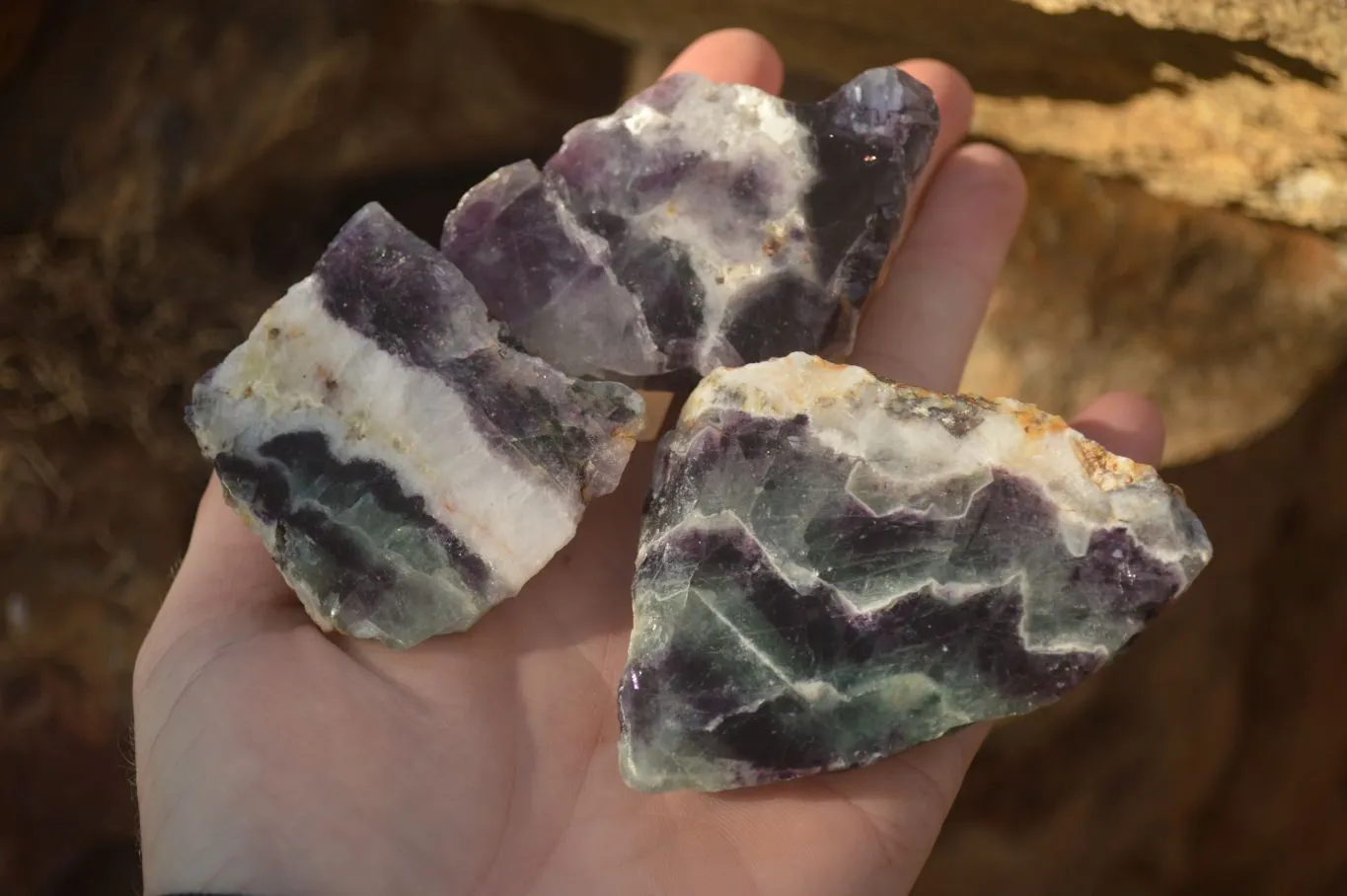 Polished  One Side Polished Watermelon Fluorite Pieces  x 10 From Uis, Namibia