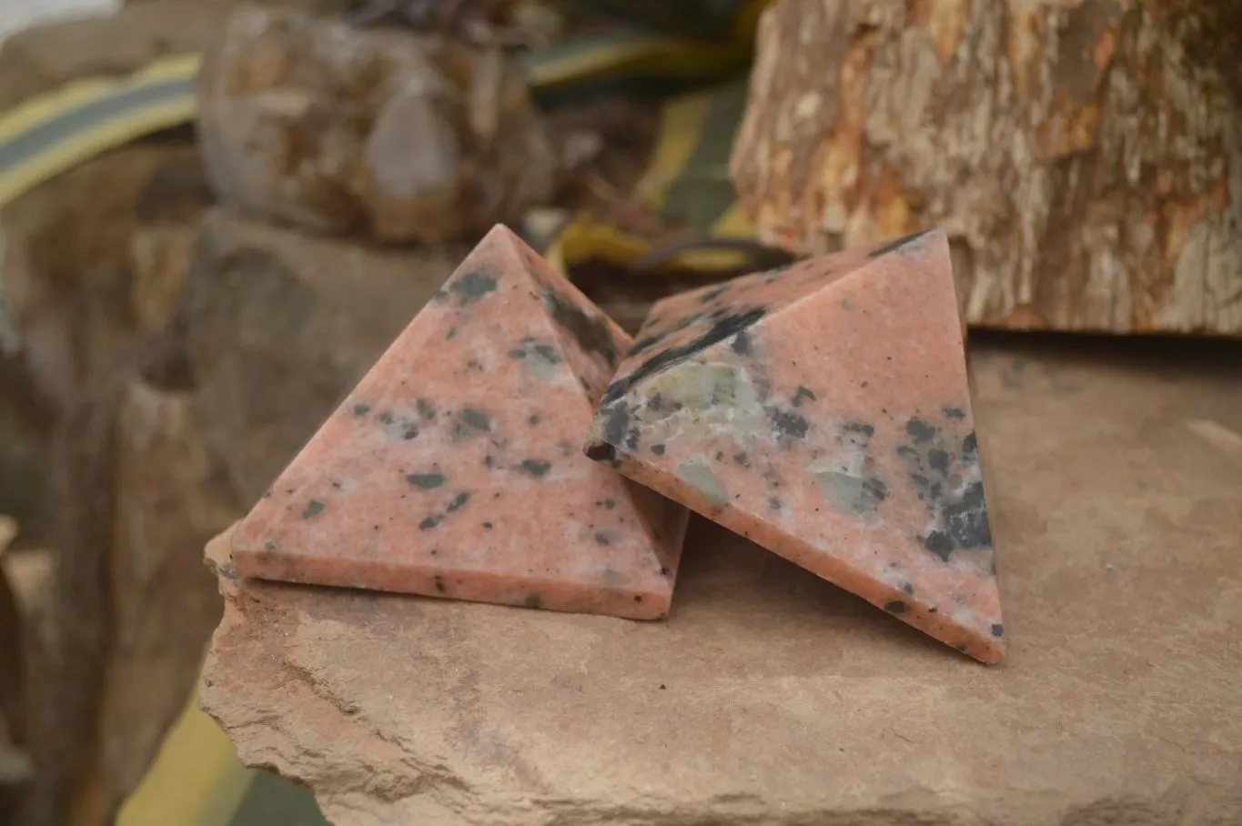 Polished Orange Calcite With Biotite Mica Pyramids x 2 From Madagascar