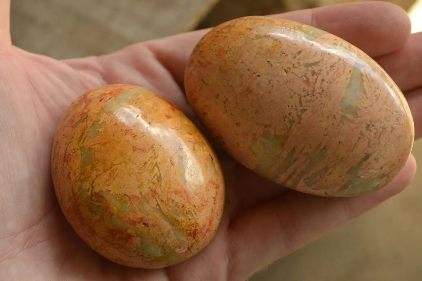 Polished Peachy Runestone Feldspar Gallets x 12 From Kings Ranch, Zimbabwe