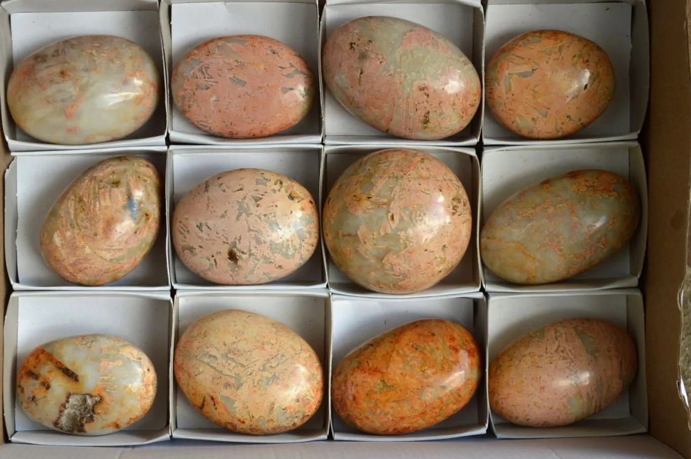 Polished Peachy Runestone Feldspar Gallets x 12 From Kings Ranch, Zimbabwe