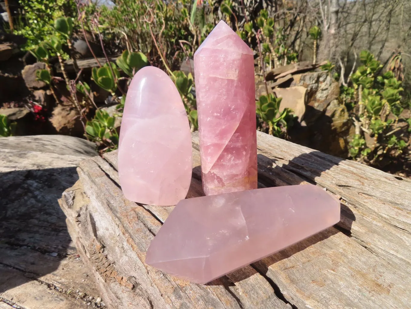 Polished Pink Rose Quartz Points & Standing Free Form x 3 From Antsirabe, Madagascar