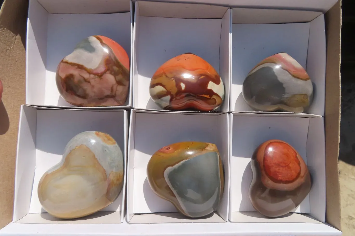 Polished Polychrome Jasper Gemstone Hearts x 6 From Madagascar