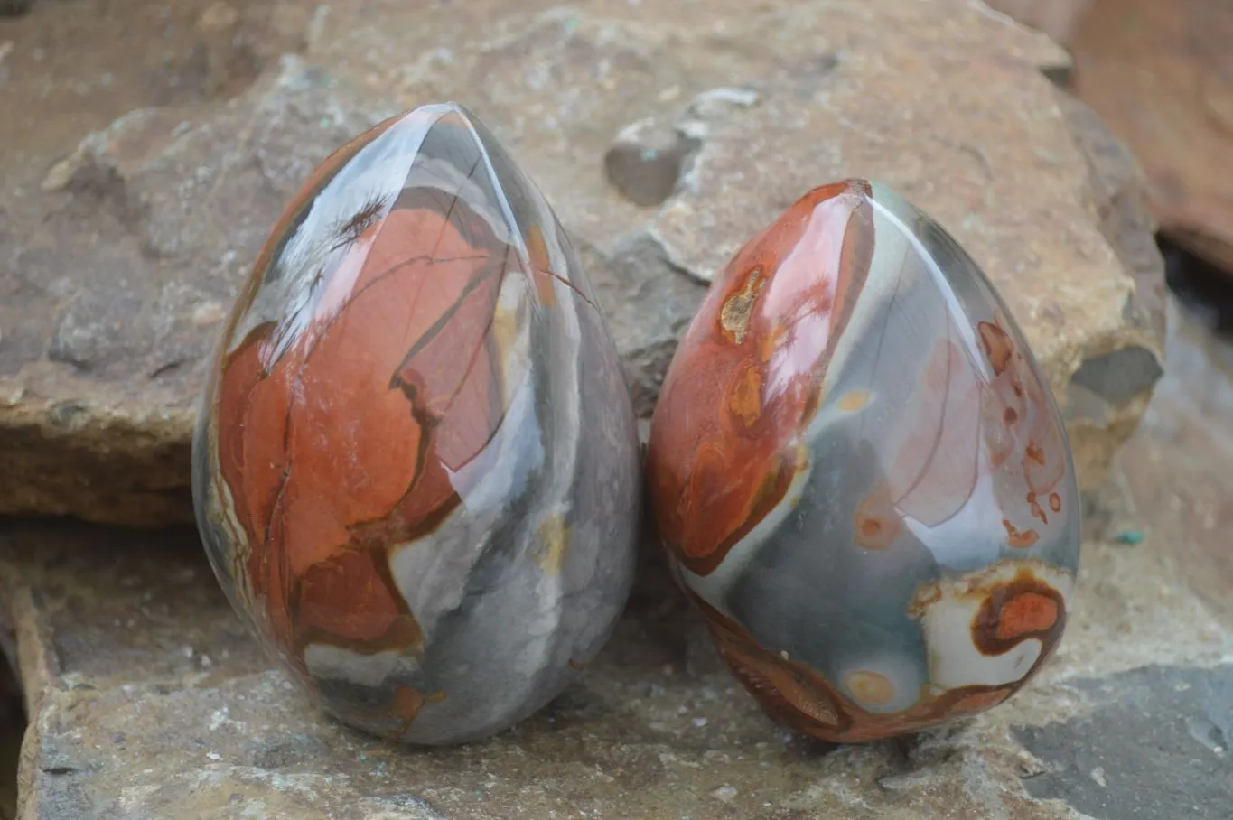 Polished Polychrome Jasper Nodules (Rough Back) x 3 From Madagascar