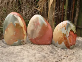 Polished Polychrome / Picasso Jasper Standing Free Forms  x 3 From Madagascar