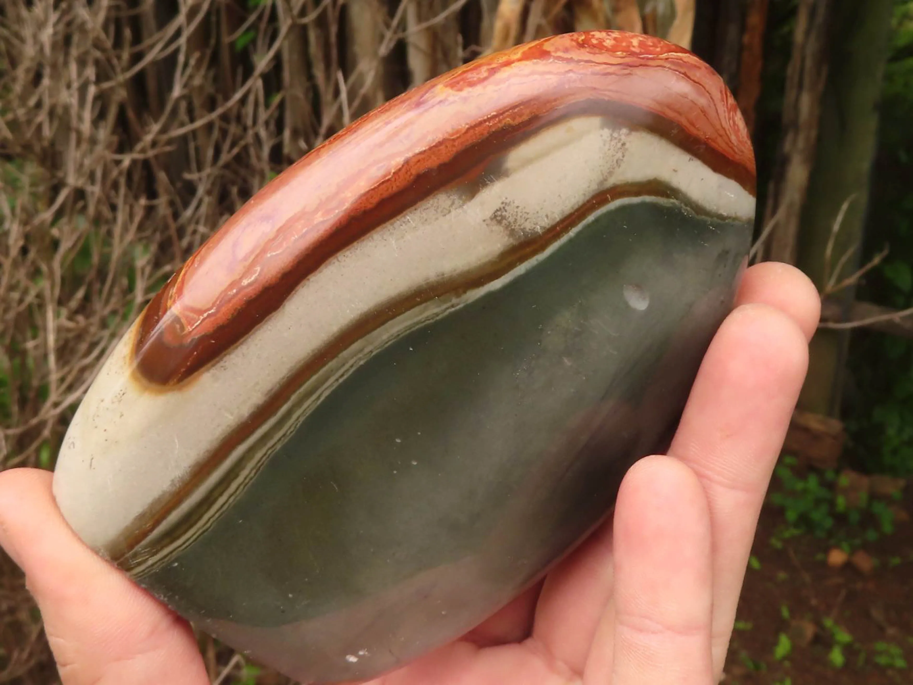 Polished Polychrome / Picasso Jasper Standing Free Forms  x 3 From Madagascar