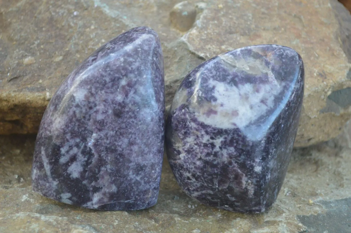 Polished Purple Lepidolite Free Forms  x 3 From Zimbabwe