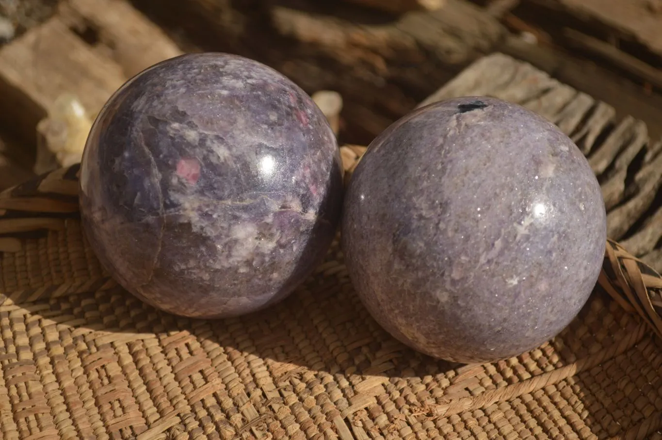 Polished  Purple Lepidolite Spheres With Rubellite On One  x 2 From Zimbabwe