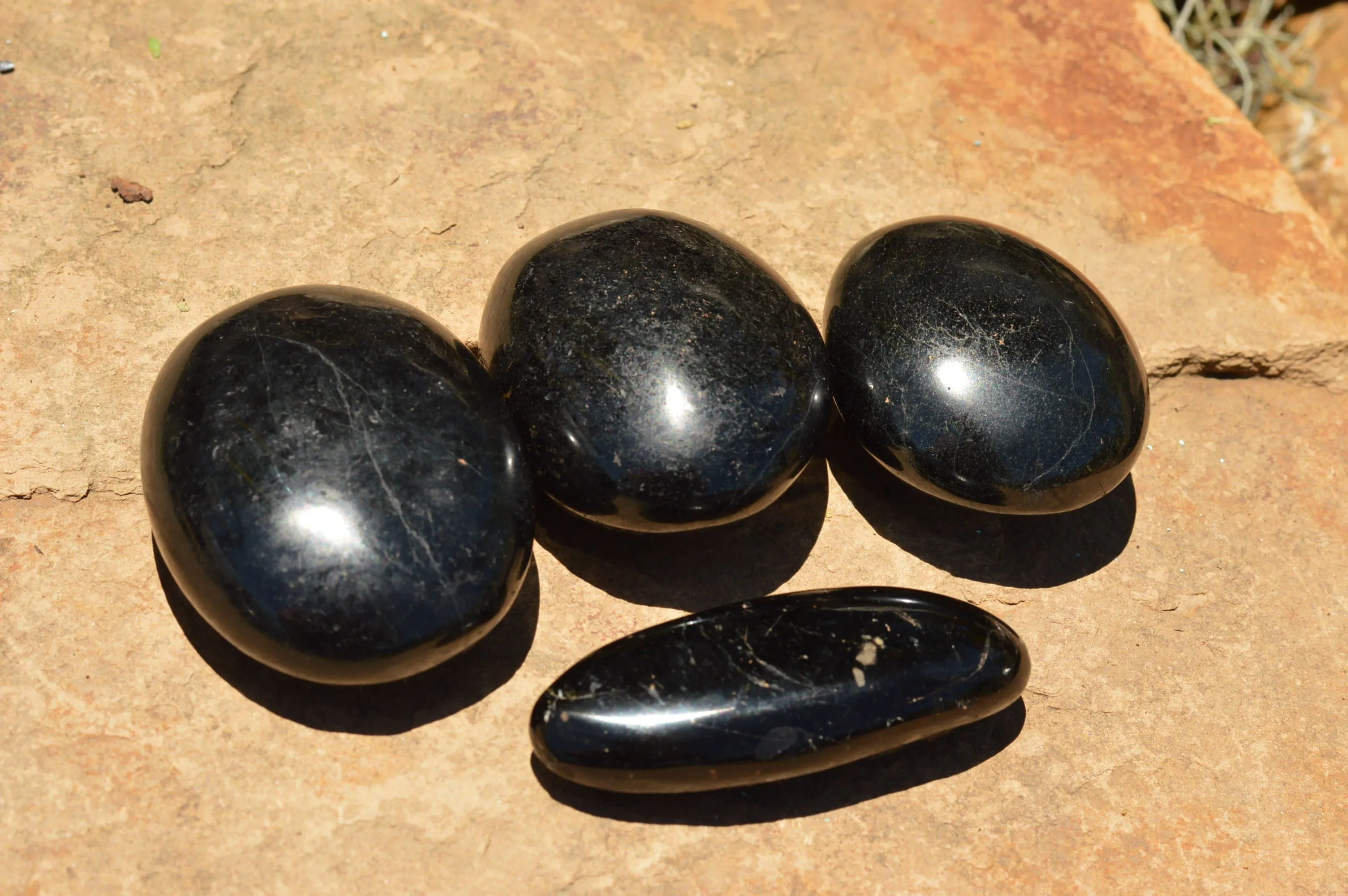 Polished Schorl Black Tourmaline Galet / Palm Stones x 12 From Madagascar