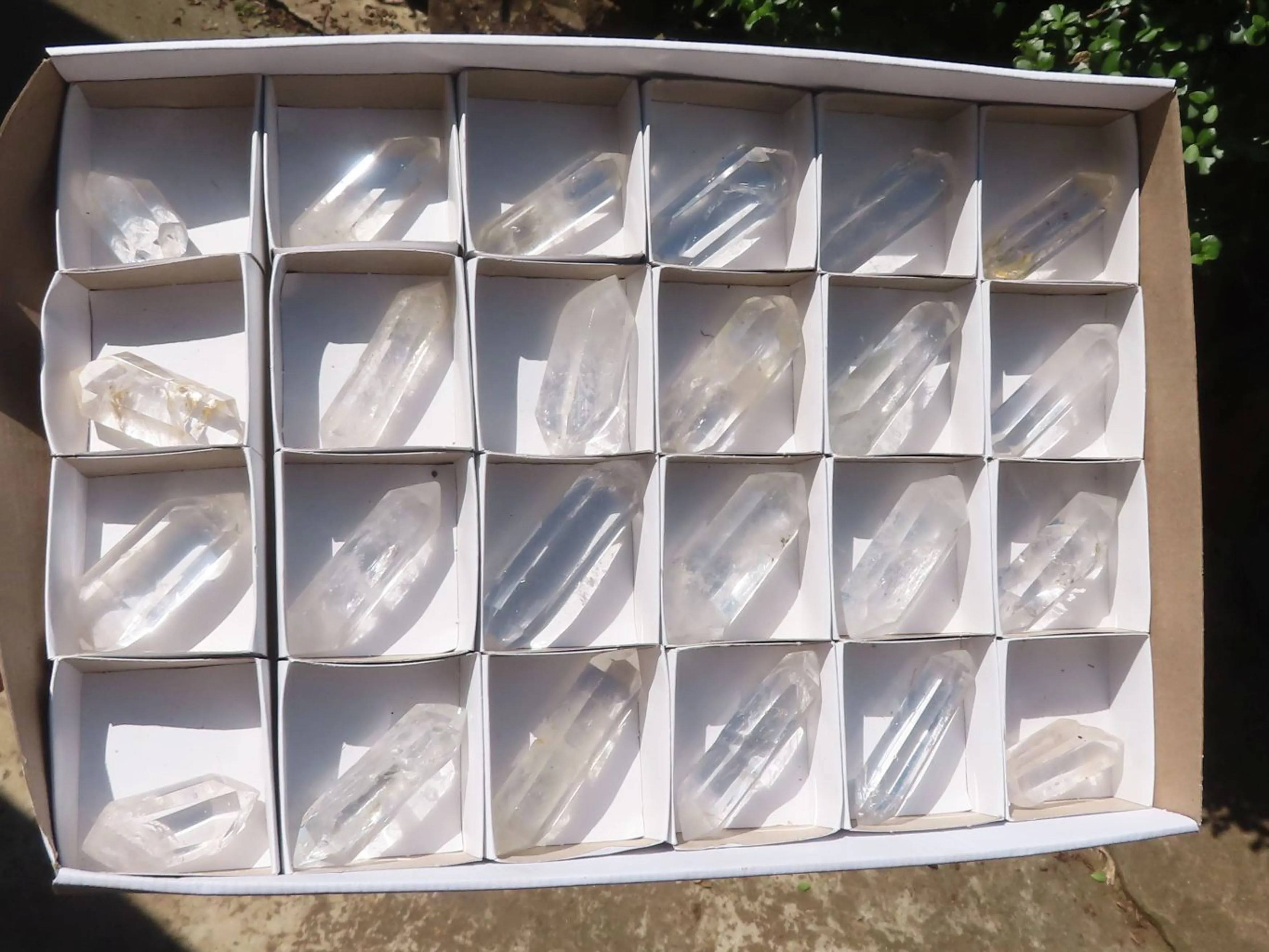 Polished Small Double Terminated Clear & Rainbow Veil Quartz Crystals x 24 From Madagascar