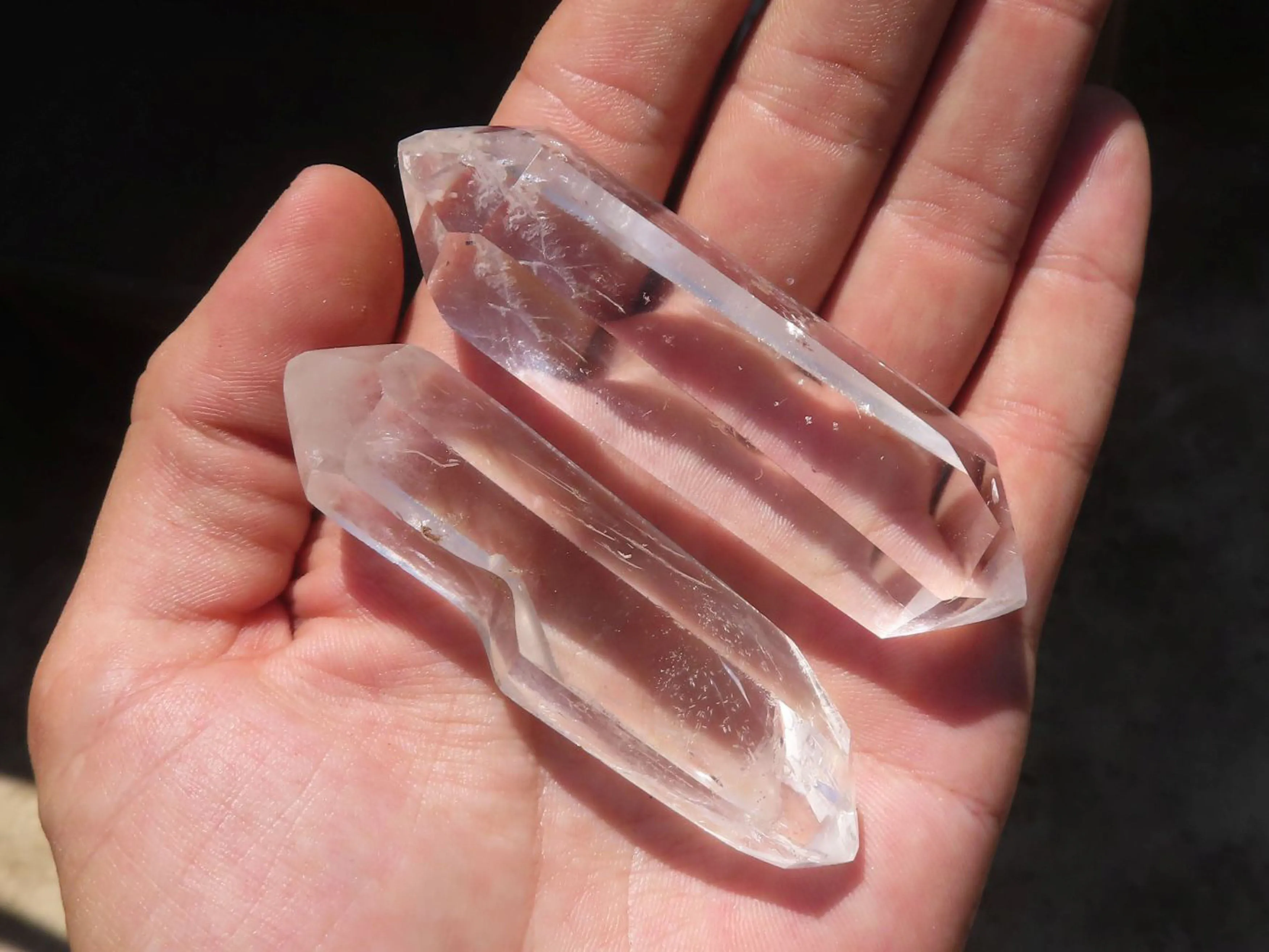 Polished Small Double Terminated Clear & Rainbow Veil Quartz Crystals x 24 From Madagascar