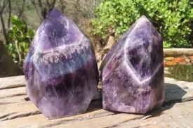 Polished Smokey Chevron Amethyst Points x 2 From Zambia