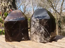 Polished Smokey Morion Quartz Crystals x 2 From Madagascar