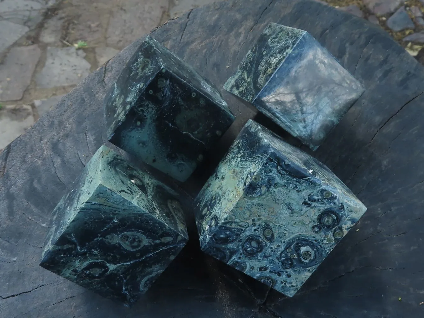 Polished Stromatolite / Kambamba Jasper Cubes (Corners Cut To Stand) x 4 From Mahajanga, Madagascar