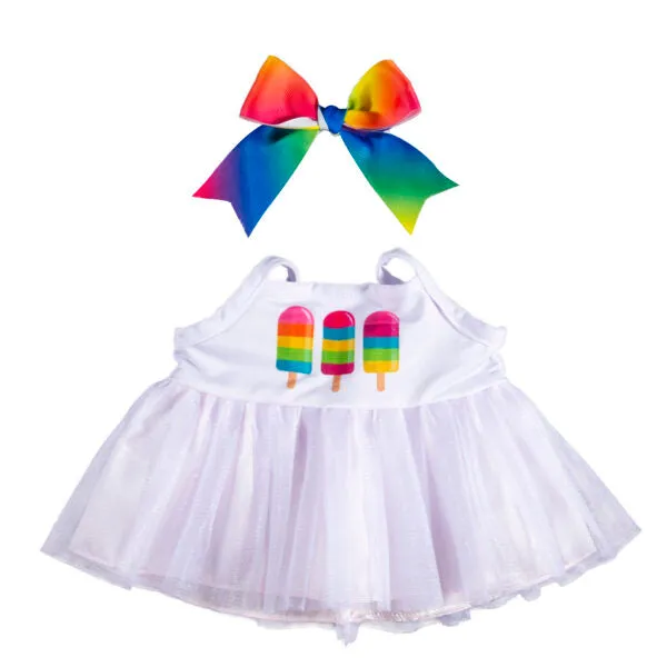 Popsicle Dress & Bow Teddy Bear Outfit