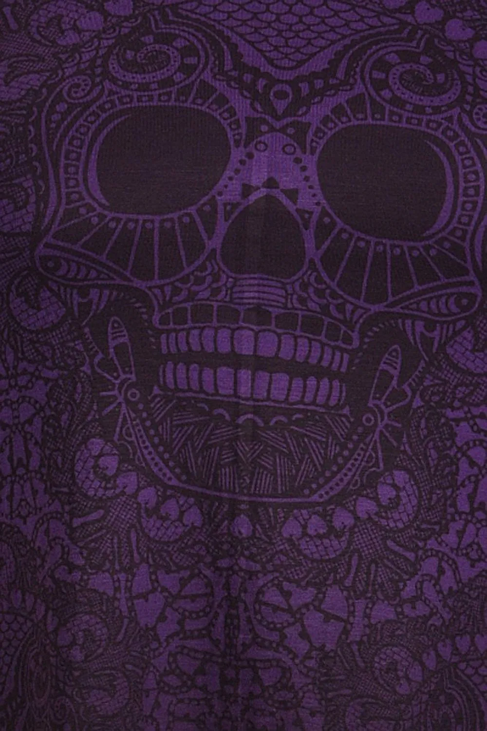 Purple Sugar Skull Lace Design Long Sleeve Asymmetric Plus Size Top U.S.A.