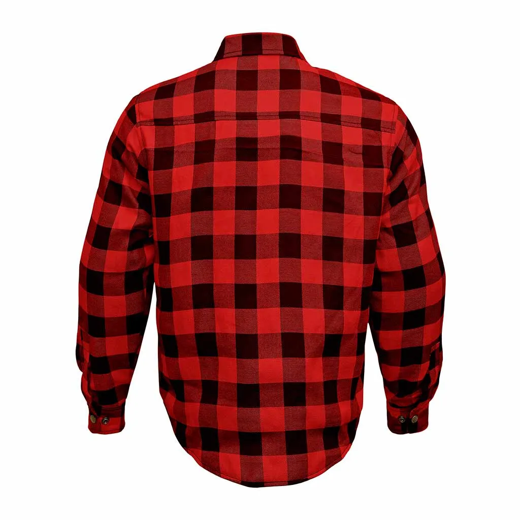 RIDERACT® Men's Motorcycle Riding Reinforced Flannel Shirt Road Series Red