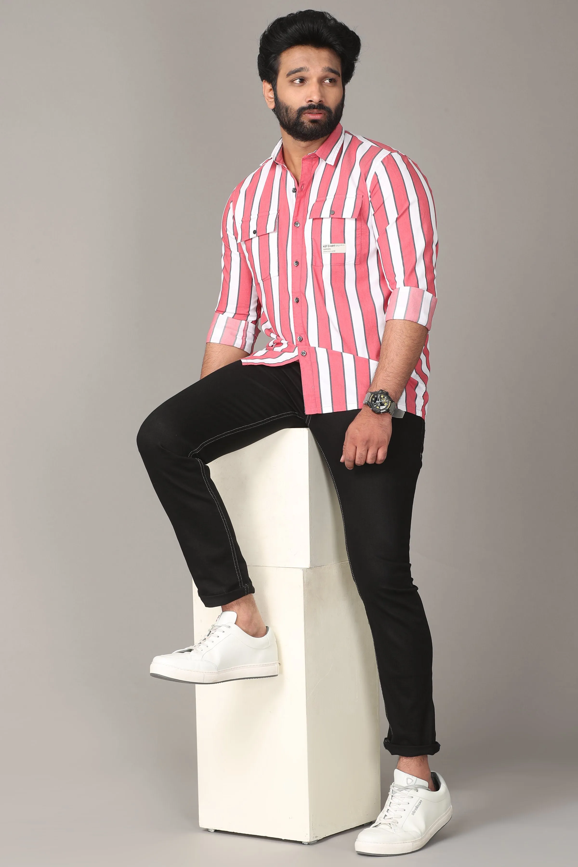 Rose Dual White Striped Full Sleeve Shirt