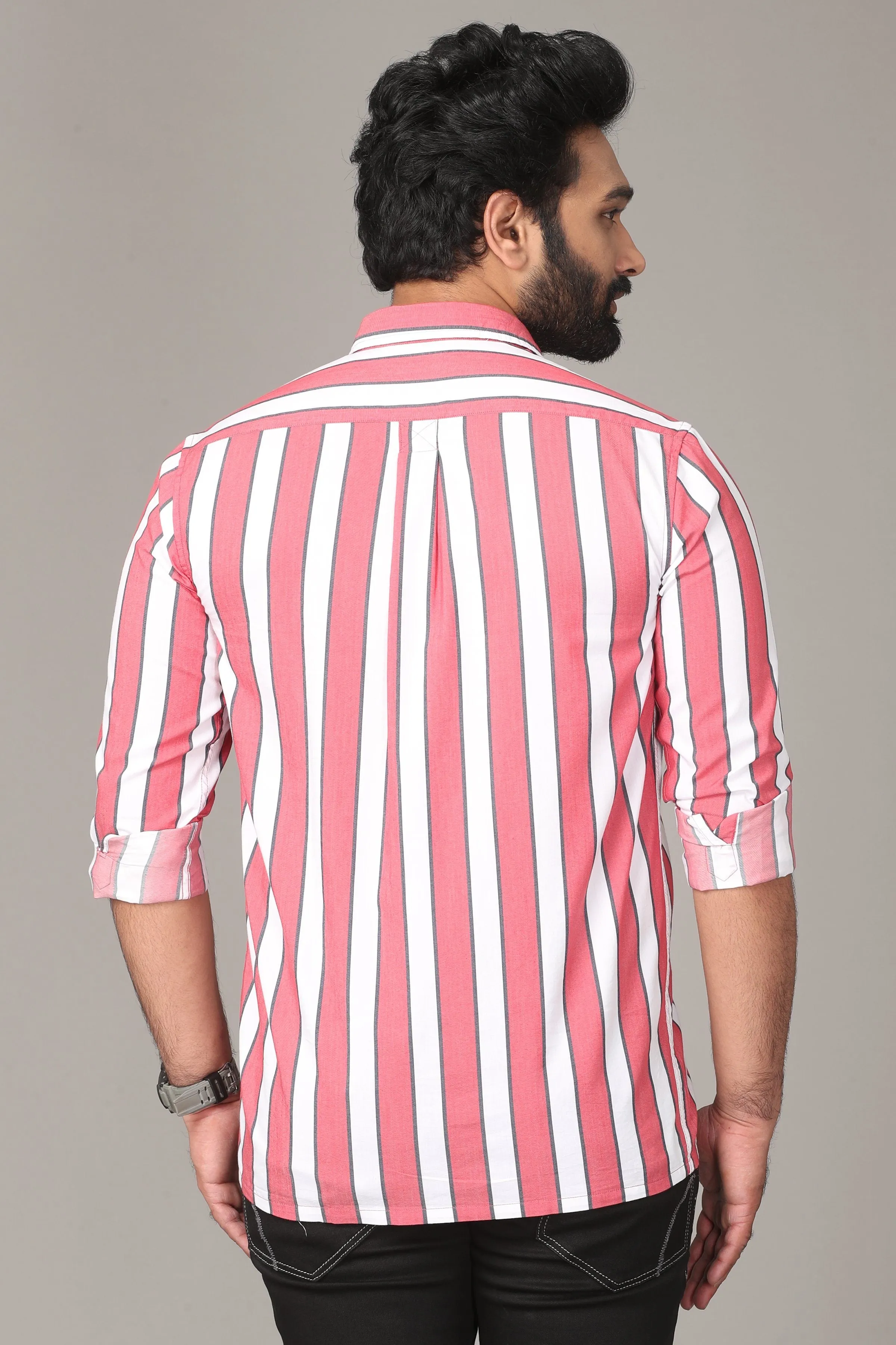 Rose Dual White Striped Full Sleeve Shirt