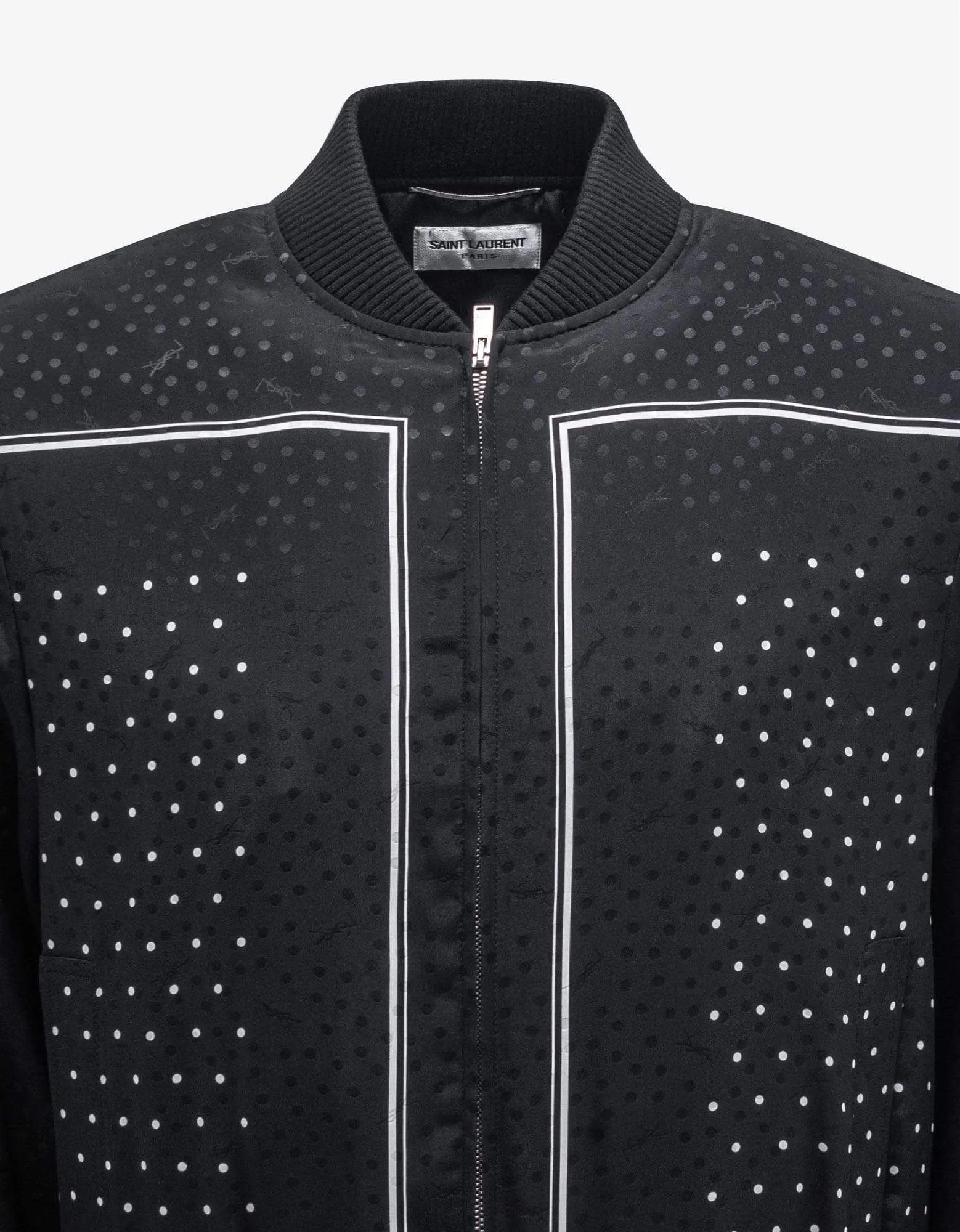 Saint Laurent Black Dot Print Silk Teddy Jacket