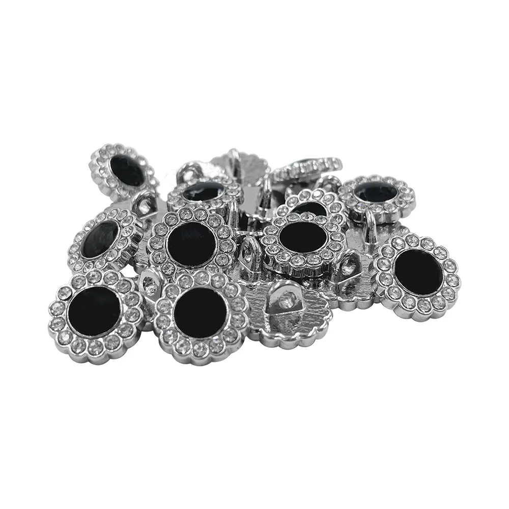 Shiny Glittery Flower Shape Diamond Fancy Party Wear Enamel Metal Buttons