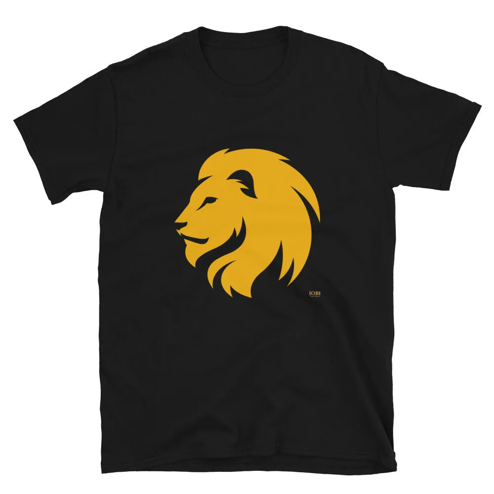 Short-Sleeve Men Soft T-Shirt Gold Lion Head Symbol Design by IOBI Original Apparel