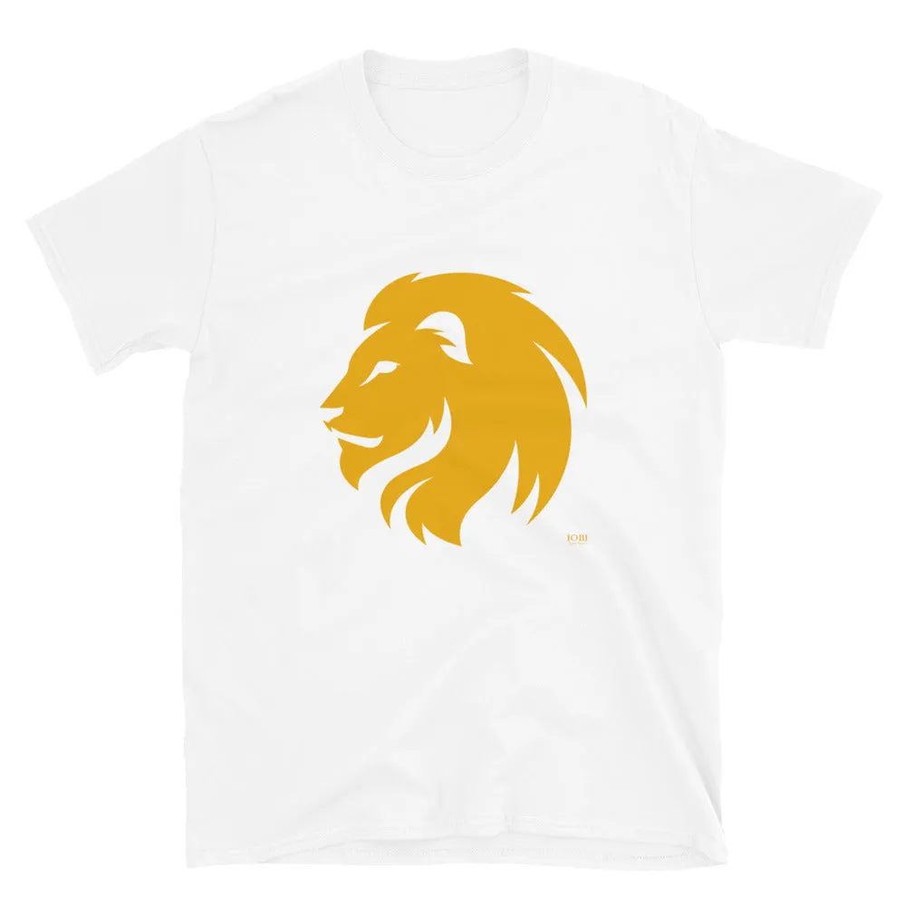 Short-Sleeve Men Soft T-Shirt Gold Lion Head Symbol Design by IOBI Original Apparel