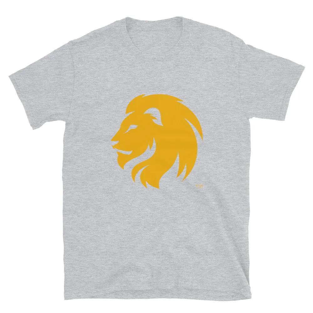 Short-Sleeve Men Soft T-Shirt Gold Lion Head Symbol Design by IOBI Original Apparel