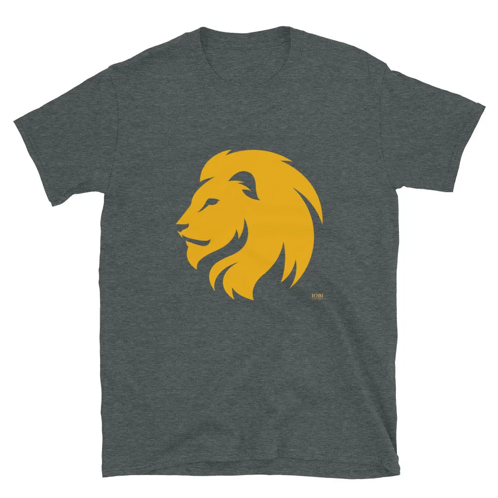 Short-Sleeve Men Soft T-Shirt Gold Lion Head Symbol Design by IOBI Original Apparel