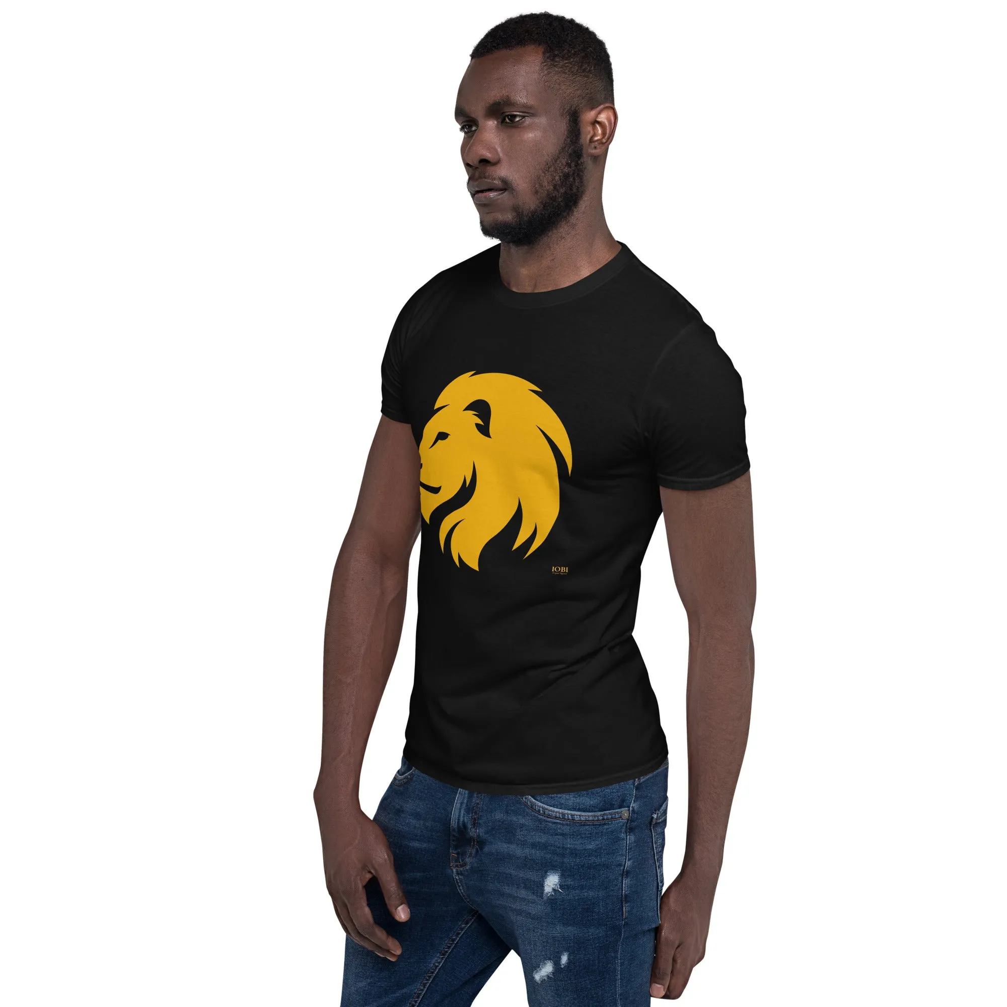 Short-Sleeve Men Soft T-Shirt Gold Lion Head Symbol Design by IOBI Original Apparel