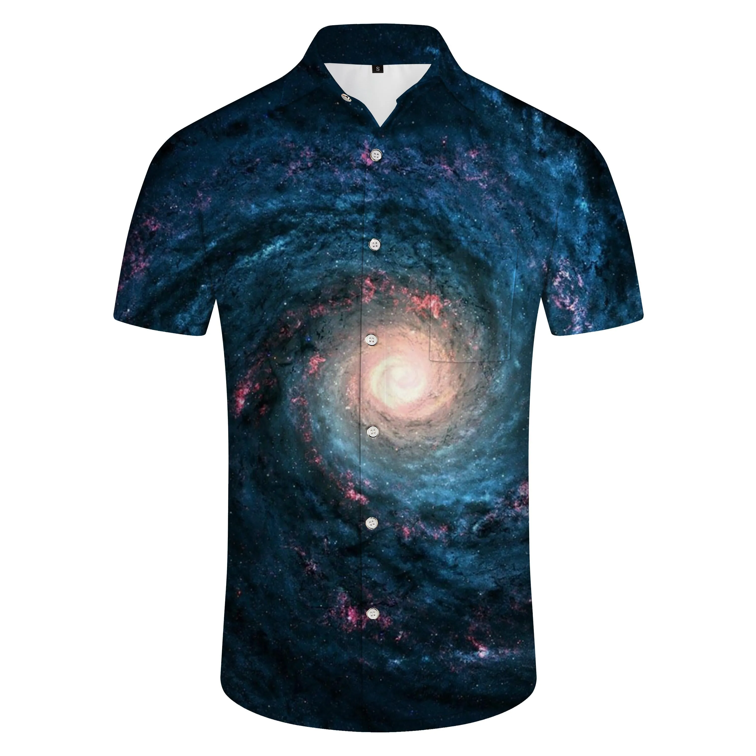 Tropical Climate Starry Sky Black Hole Hawaii Men's Casual Shirt 3D Printed Collar Shirt Summer Short Sleeve Top Casual Beach Shirt Mixed Color