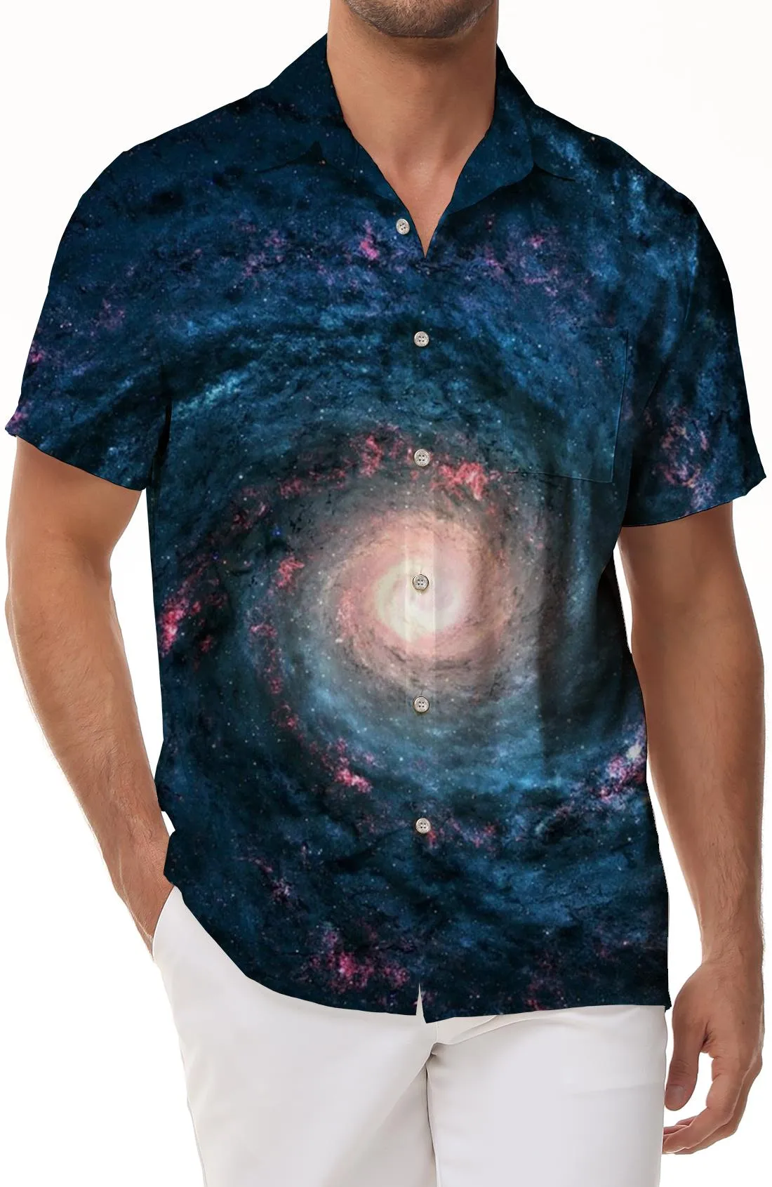 Tropical Climate Starry Sky Black Hole Hawaii Men's Casual Shirt 3D Printed Collar Shirt Summer Short Sleeve Top Casual Beach Shirt Mixed Color