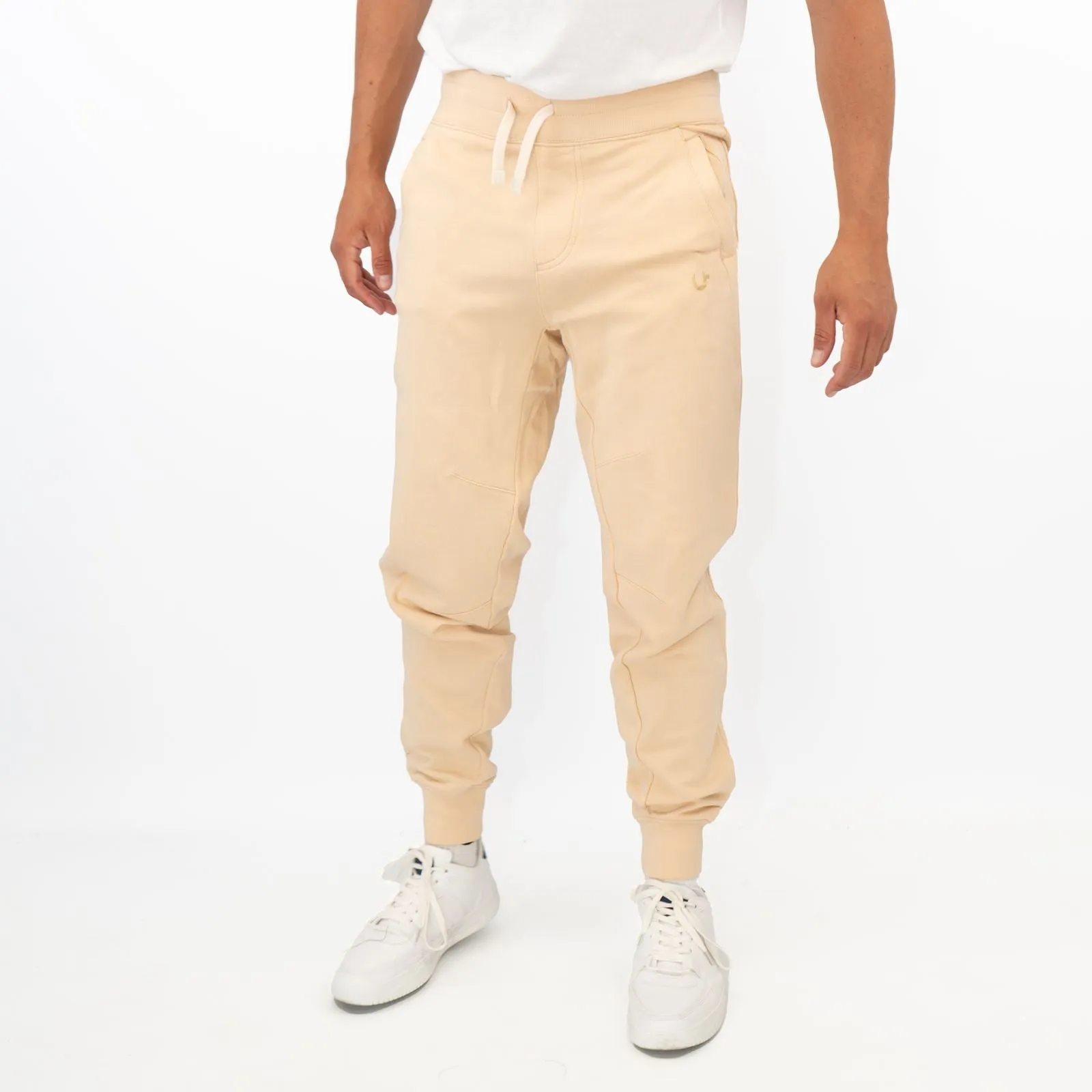 True Religion Mens Beige Gold Logo Jogger Sweatpants