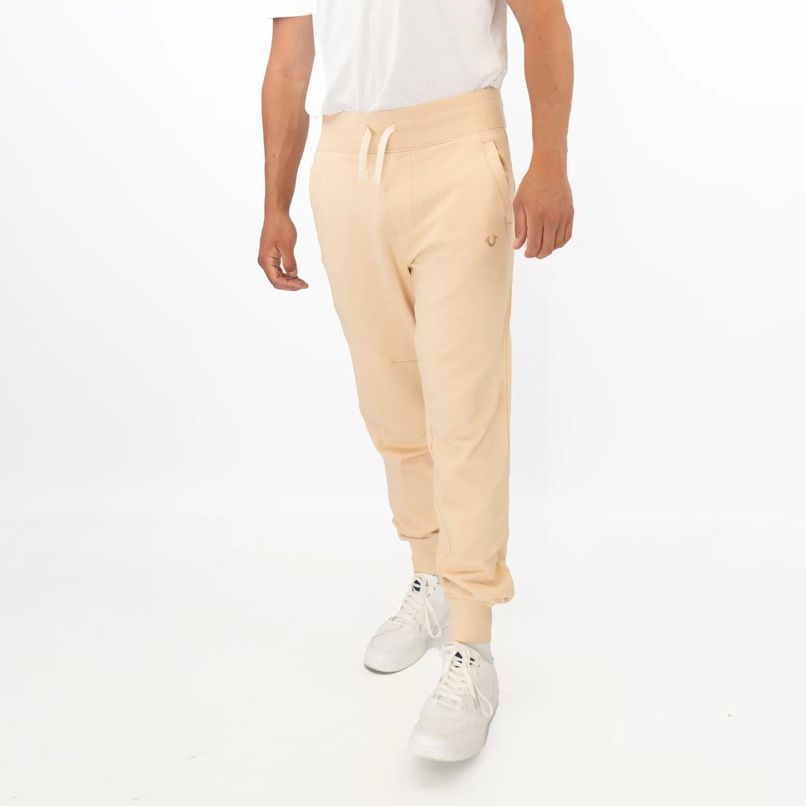 True Religion Mens Beige Gold Logo Jogger Sweatpants