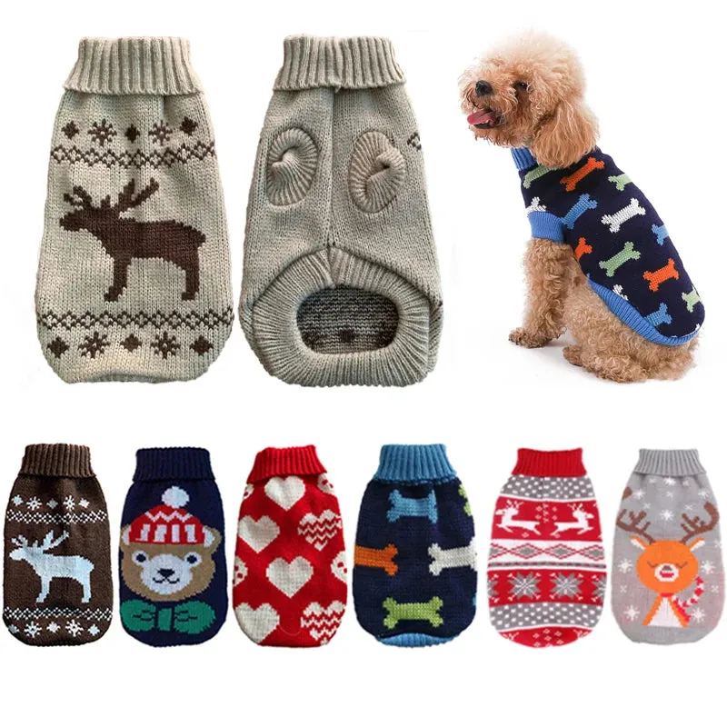 Warm Pet Dog Sweater | Winter Dog Clothes for Small & Medium Dogs | Knitted Puppy & Cat Coat | Chihuahua, French Bulldogs, Yorkie Costumes