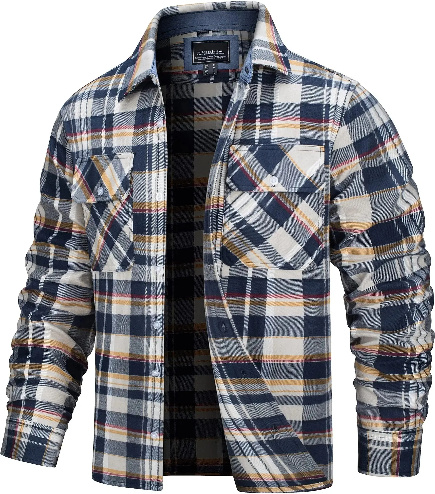 West Louis™ Button Down Cotton Plaid Flannel Lumberjack Shirt