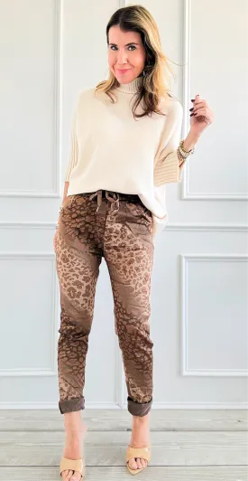 Wish List Animal Print Italian Joggers- Camel