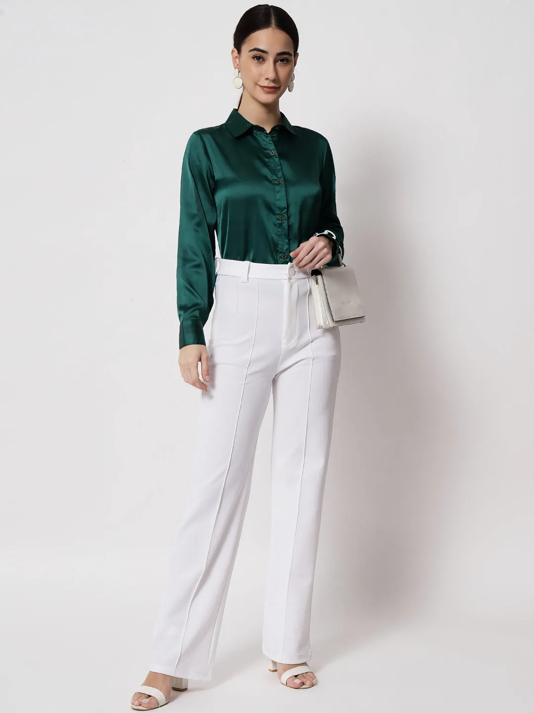 Women Green Satin Relaxed Formal Shirt