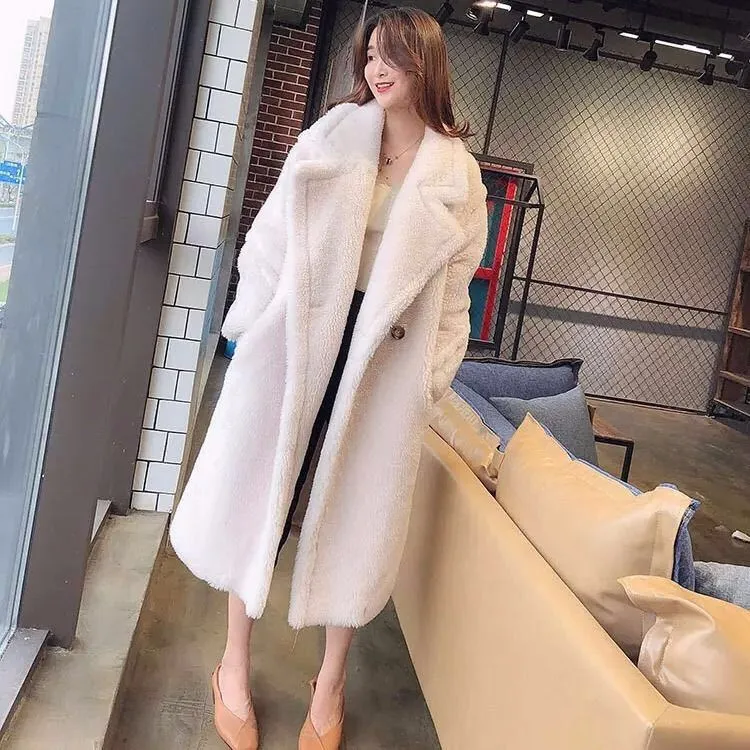 Women's Fur And Lamb Woolen Long Coat