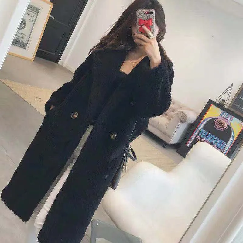 Women's Fur And Lamb Woolen Long Coat