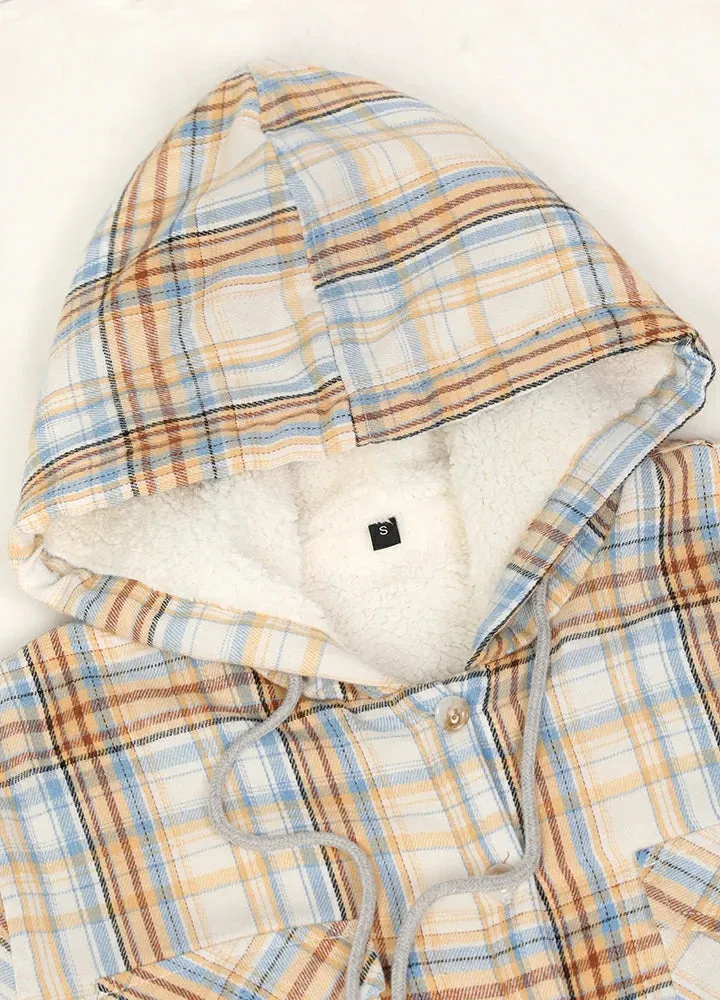 Women's Sherpa Lined Flannel Jacket with Hood, Button Up Plaid