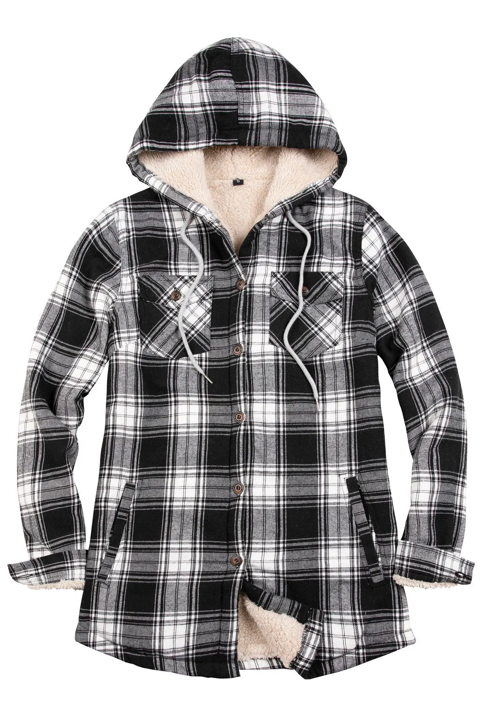 Women's Sherpa Lined Flannel Jacket with Hood, Button Up Plaid