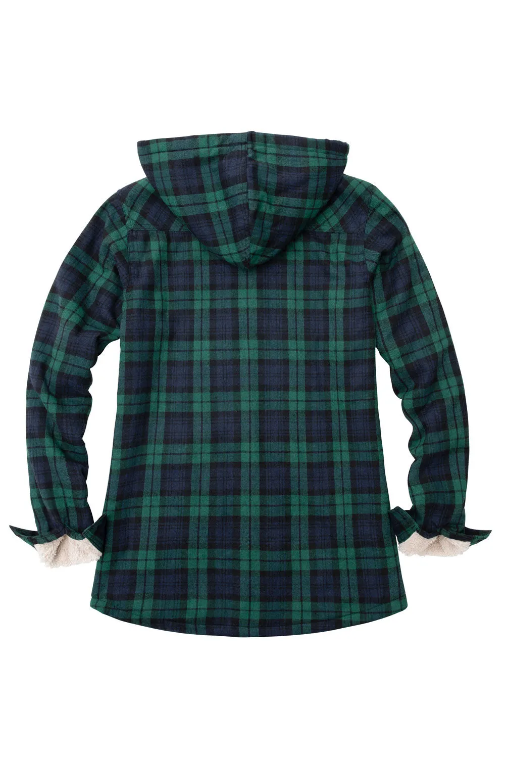 Women's Sherpa Lined Flannel Jacket with Hood, Button Up Plaid