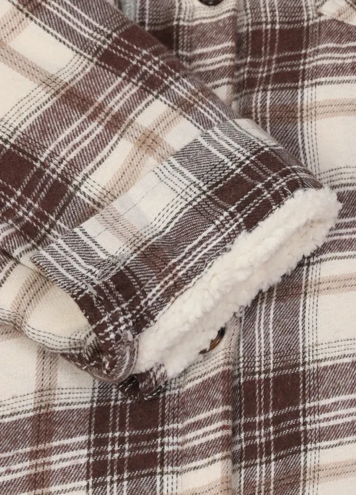 Women's Sherpa Lined Flannel Jacket with Hood, Button Up Plaid