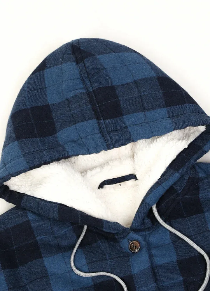 Women's Sherpa Lined Flannel Jacket with Hood, Button Up Plaid