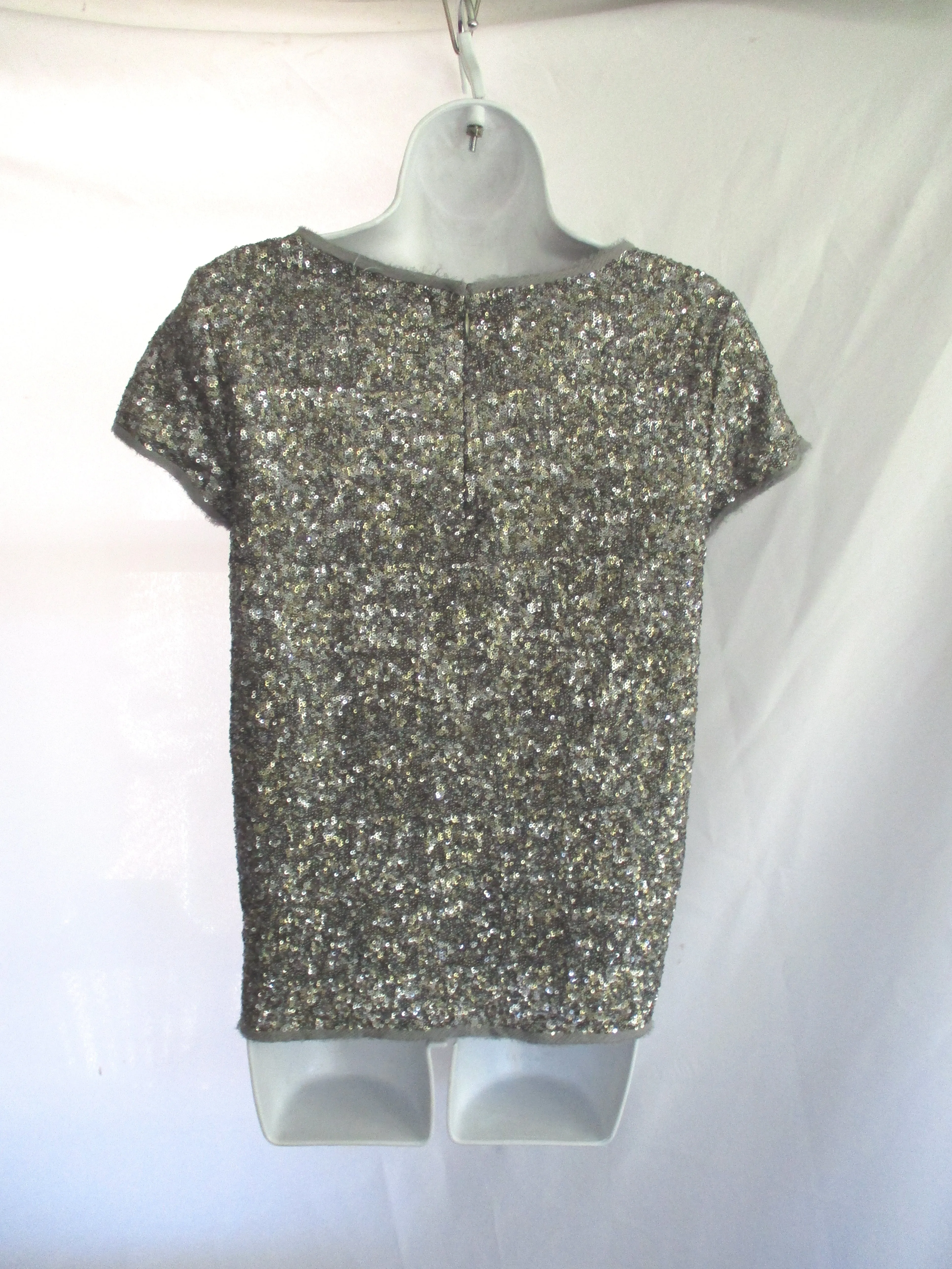 ZADIG VOLTAIRE DELUXE Sequin Top Blouse Shirt S Silver TRUSTY PAILLETTES