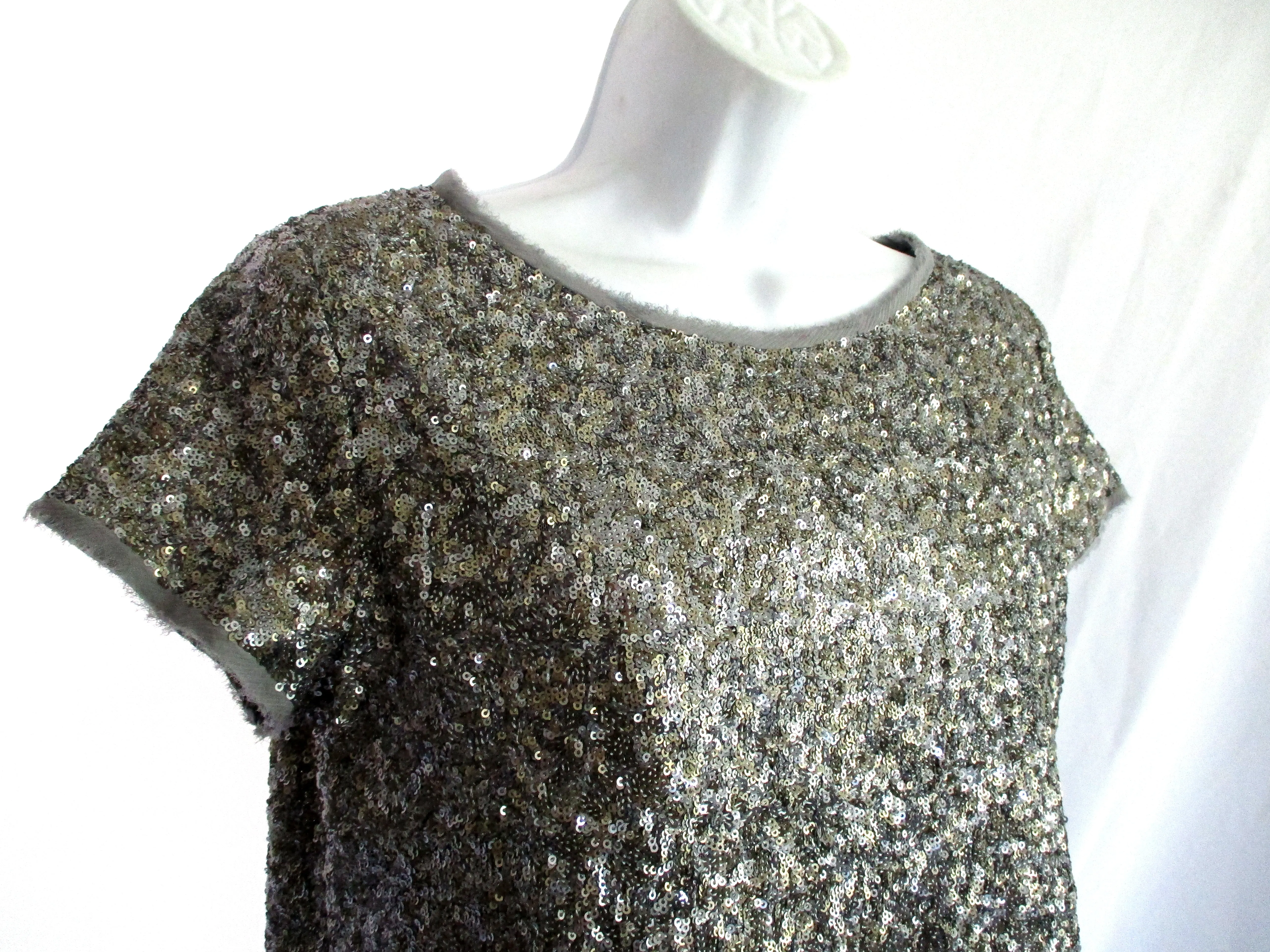 ZADIG VOLTAIRE DELUXE Sequin Top Blouse Shirt S Silver TRUSTY PAILLETTES